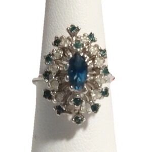 ESPO 14kt GE White Gold Plated Cocktail Ring Blue Topaz Crystal Size 6 Gift RD1